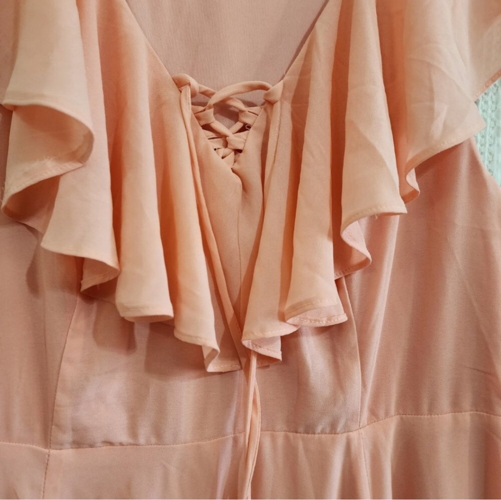 torrid | Apricot Lace Up High Low Ruffle Tier Layered Midi Dress - Picture 9 of 16